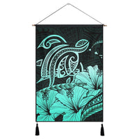 Hawaii Turtle Map Polynesian Hanging Poster Safety Turquoise - AH Hanging Poster Cotton And Linen - Polynesian Pride