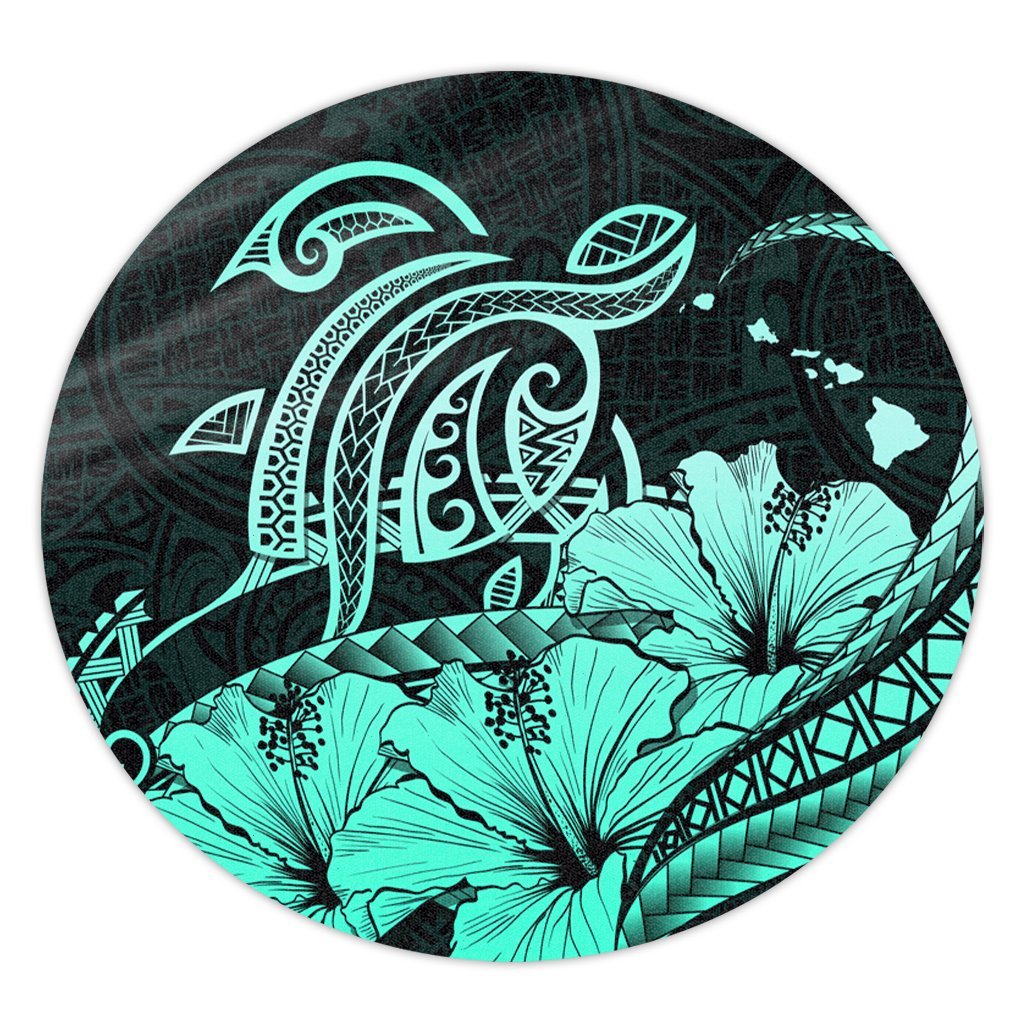 Hawaii Turtle Map Polynesian Round Carpet Safety Turquoise - AH Round Carpet Luxurious Plush - Polynesian Pride