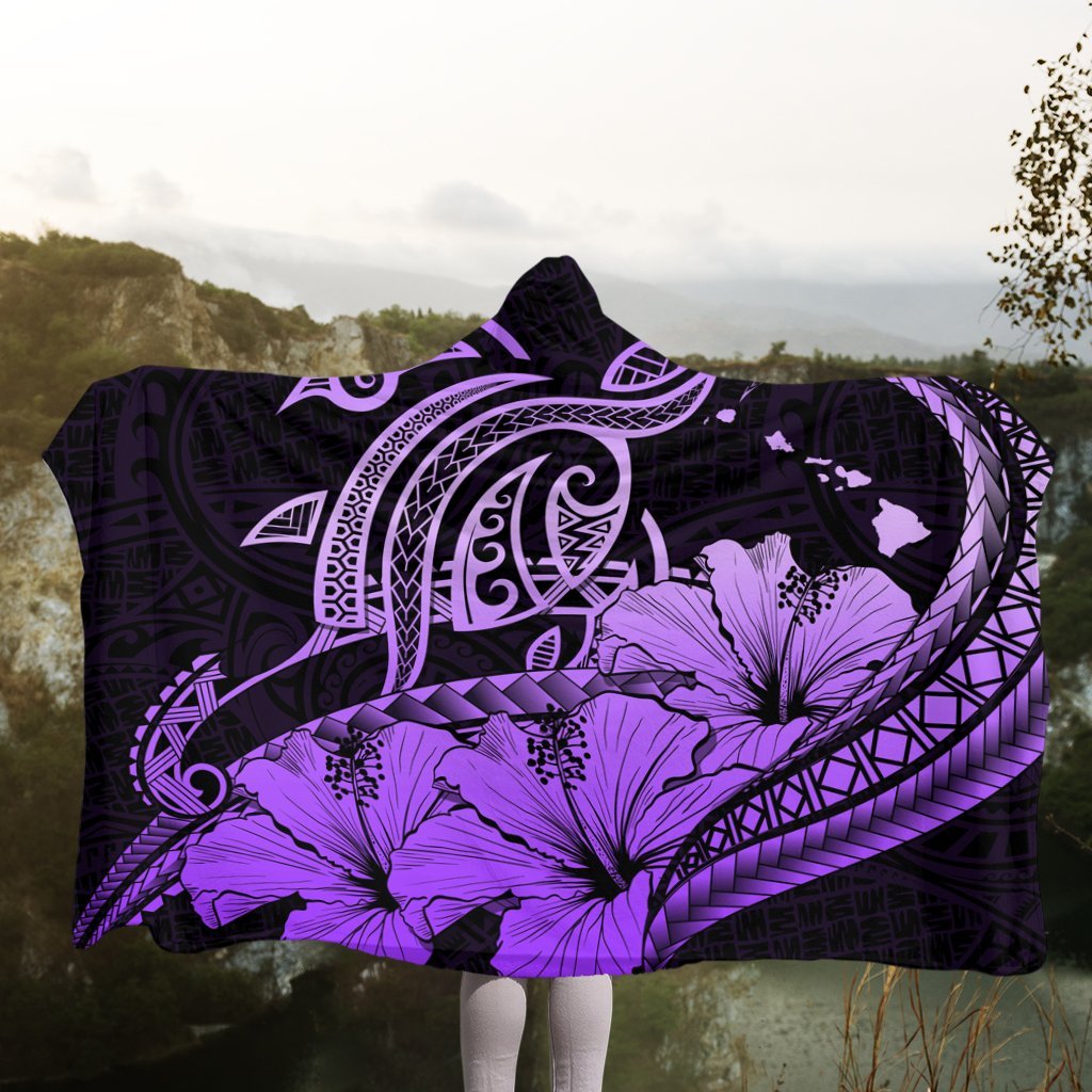 Hawaii Turtle Map Polynesian Hooded Blanket Safety Violet 2 - AH - Polynesian Pride