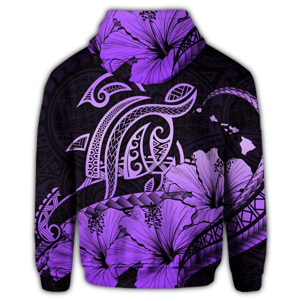 Hawaii Turtle Map Polynesian Zip Hoodie Safety Violet 2 - Polynesian Pride