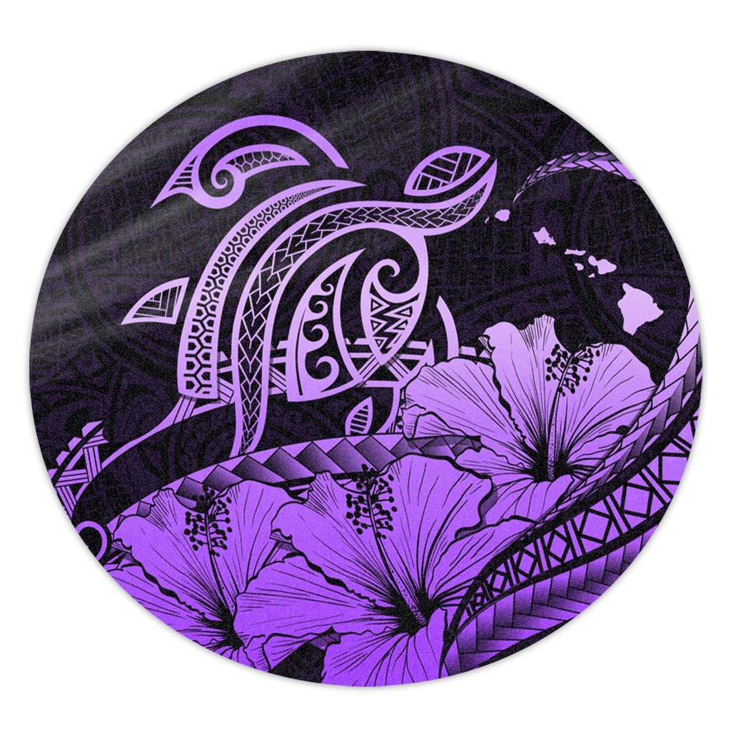 Hawaii Turtle Map Polynesian Round Carpet Safety Violet 2 - AH Round Carpet Luxurious Plush - Polynesian Pride