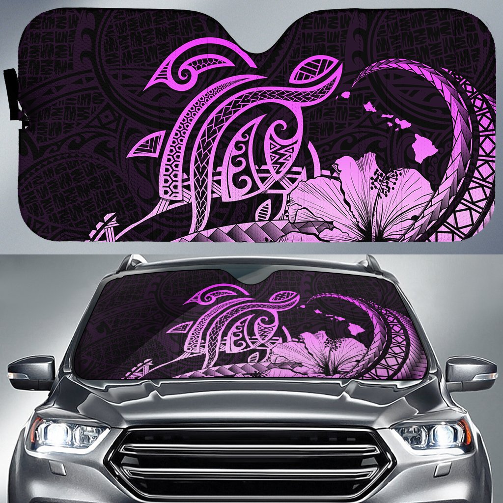Hawaii Turtle Map Polynesian Car Sun Shade Safety Pink AH Auto Sun Shade Universal Fit White - Polynesian Pride