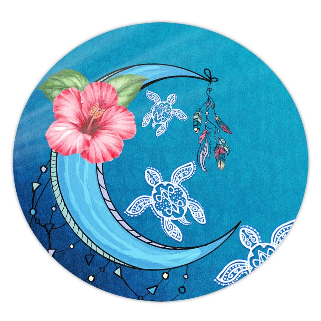 Hawaii Turtle Moon Dream Round Carpet - AH Round Carpet Luxurious Plush - Polynesian Pride
