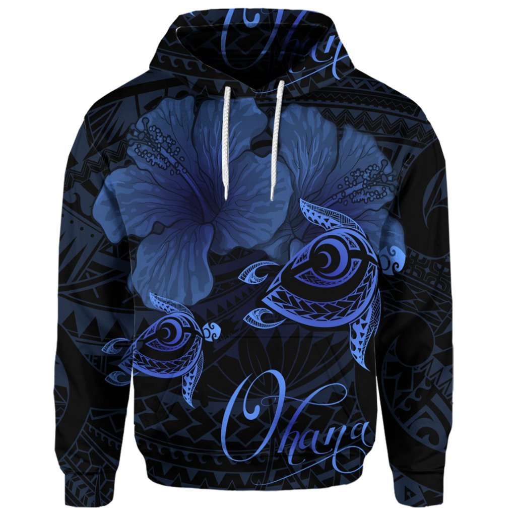Custom Hawaii Turtle Ohana Hibiscus Poly Hoodie Blue - Polynesian Pride