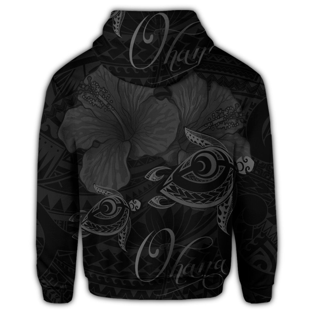 Hawaii Turtle Ohana Hibiscus Poly Zip Hoodie Gray - Polynesian Pride