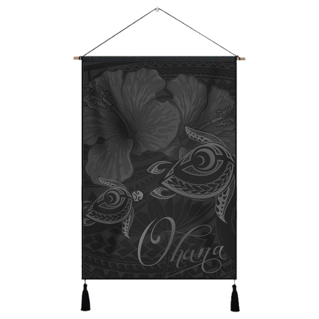Hawaii Turtle Ohana Hibiscus Poly Hanging Poster - Gray - AH Hanging Poster Cotton And Linen - Polynesian Pride
