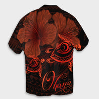 Hawaii Turtle Ohana Hibiscus Poly Hawaiian Shirt - Orange - AH - Polynesian Pride