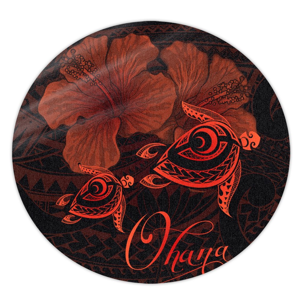 Hawaii Turtle Ohana Hibiscus Poly Round Carpet - Orange - AH Round Carpet Luxurious Plush - Polynesian Pride