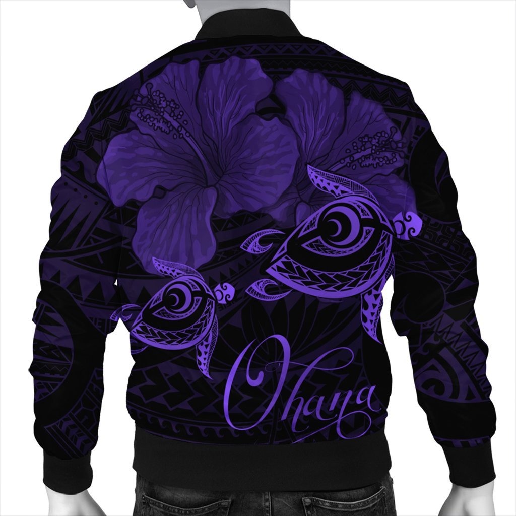 Hawaii Turtle Ohana Hibiscus Poly Bomber Jacket - Purple - AH - Polynesian Pride
