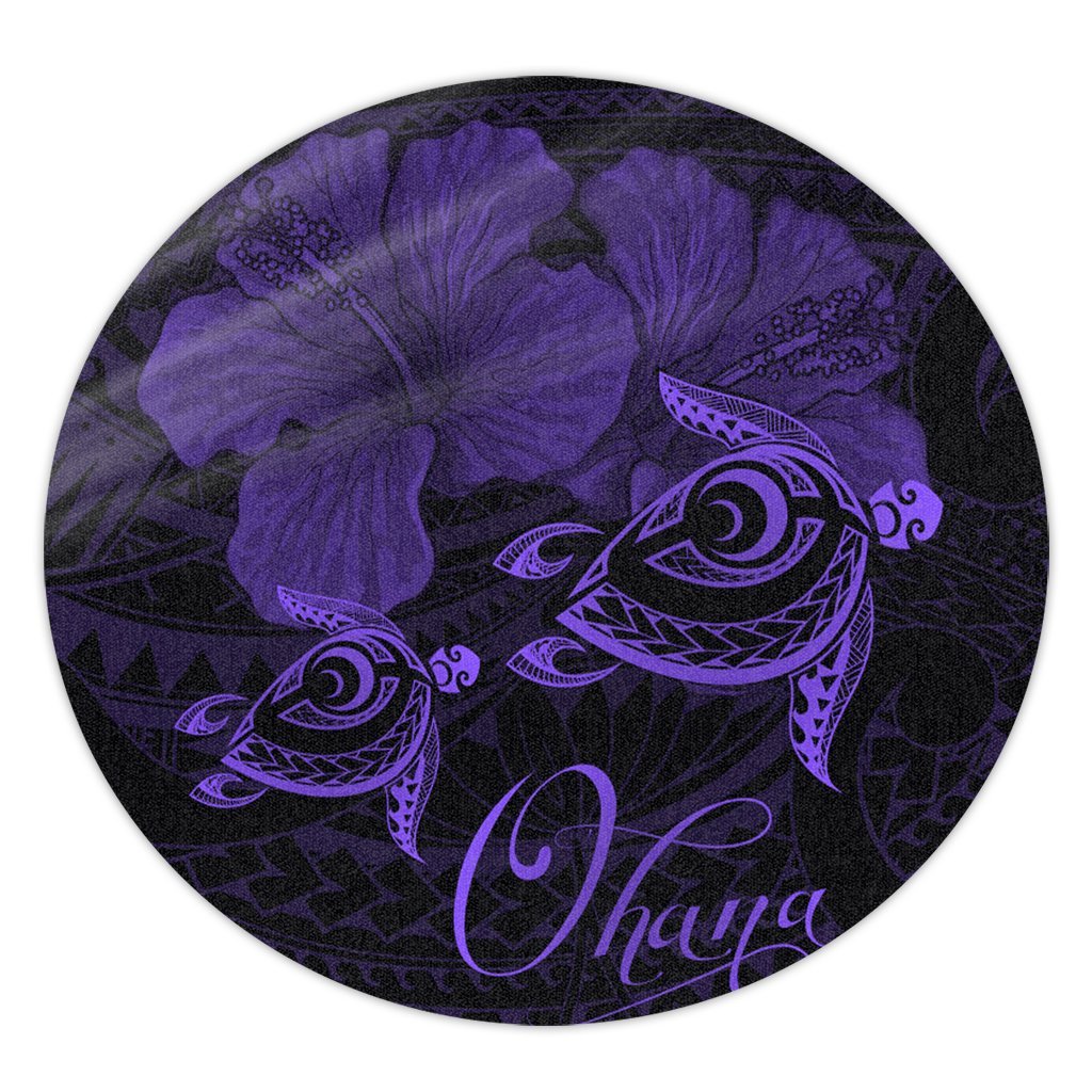 Hawaii Turtle Ohana Hibiscus Poly Round Carpet - Purple - AH Round Carpet Luxurious Plush - Polynesian Pride