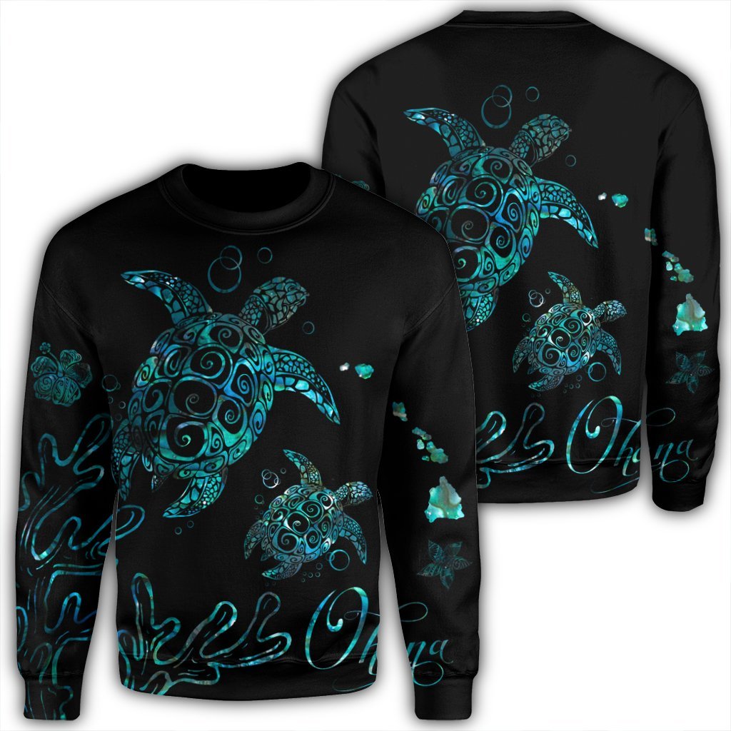 Hawaii Turtle Ohana Paua Shell Sweatshirt - AH Unisex Black - Polynesian Pride