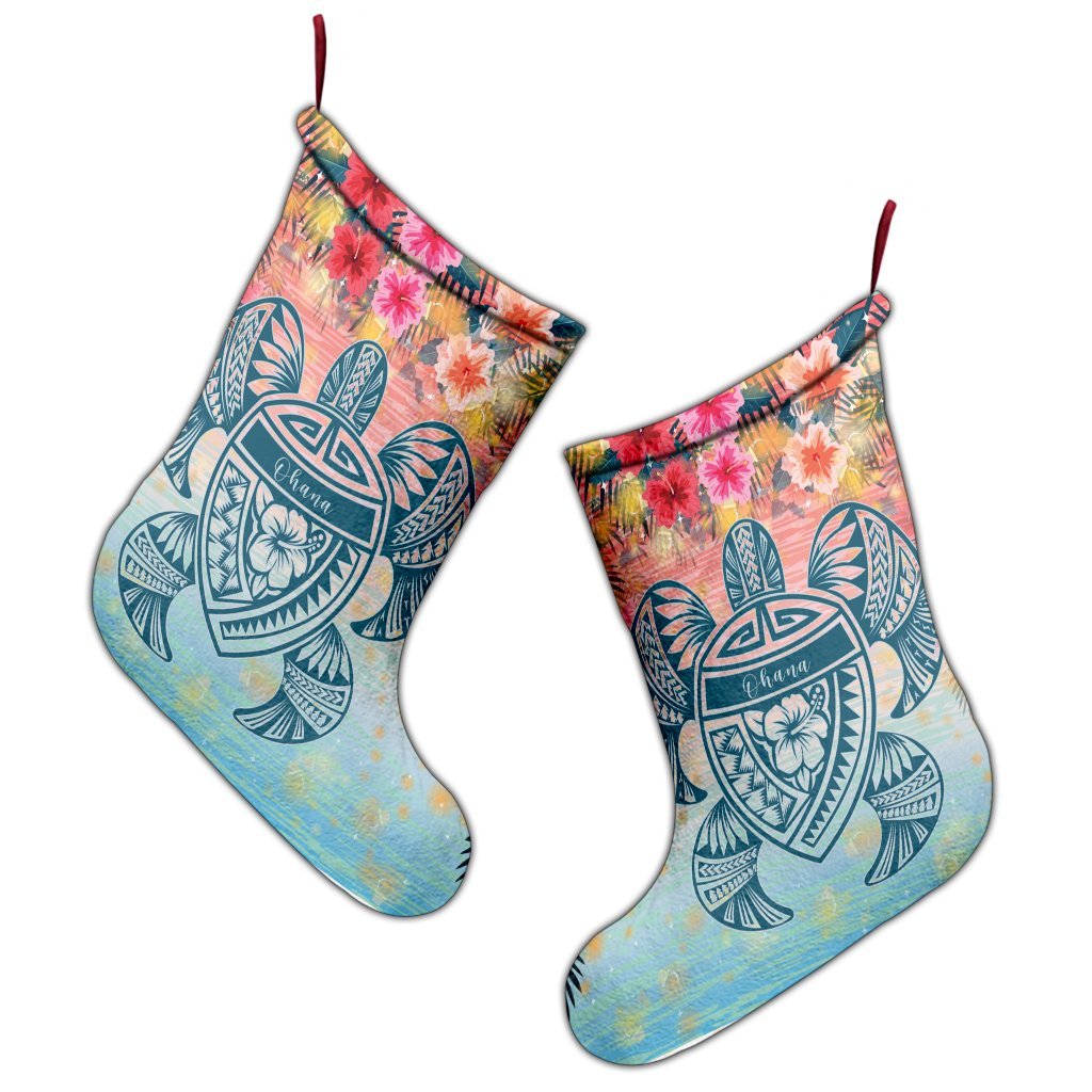 Hawaii Turtle Ohana Stary Night Hibiscus Christmas Stocking - AH - Polynesian Pride