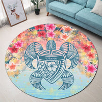 Hawaii Turtle Ohana Stary Night Hibiscus Round Carpet - AH - Polynesian Pride