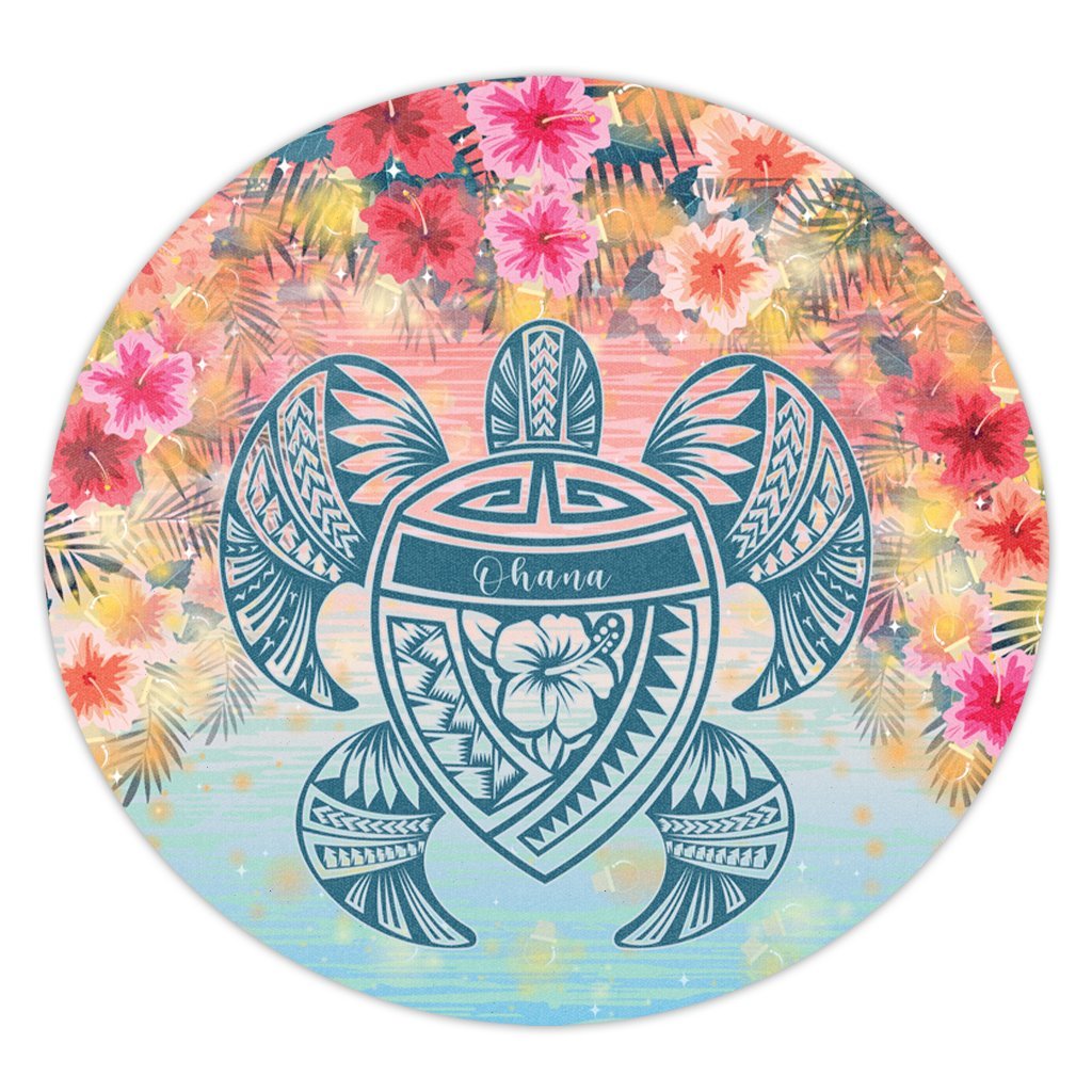 Hawaii Turtle Ohana Stary Night Hibiscus Round Carpet - AH Round Carpet Luxurious Plush - Polynesian Pride