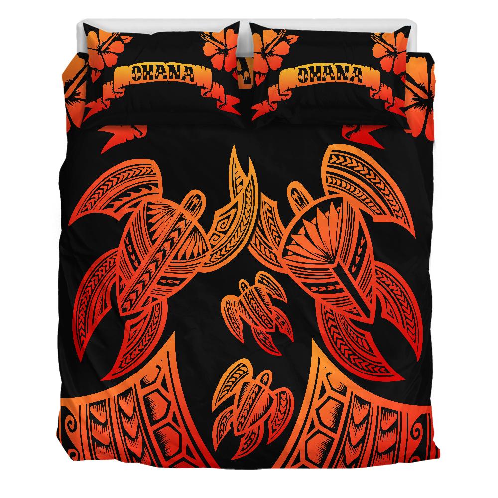 Hawaii Turtle Ohana Orange Polynesian Bedding Set - Tegen Style - AH - Polynesian Pride