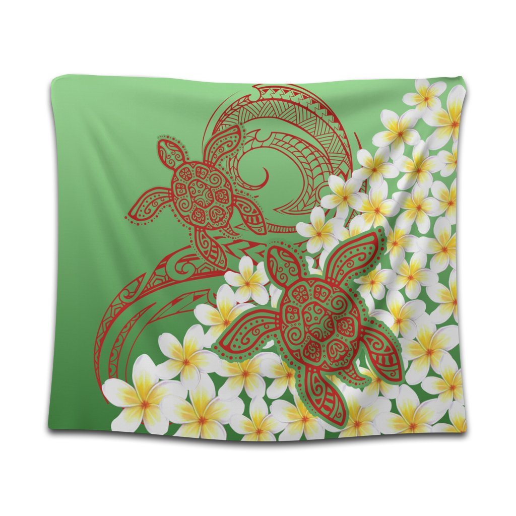Hawaii Turtle Plumeria Tapestry - Green Style - AH Wall Tapestry Black - Polynesian Pride