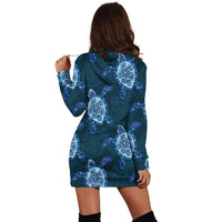 Hawaii Turtle Plumeria Blue Hoodie Dress - AH - Polynesian Pride