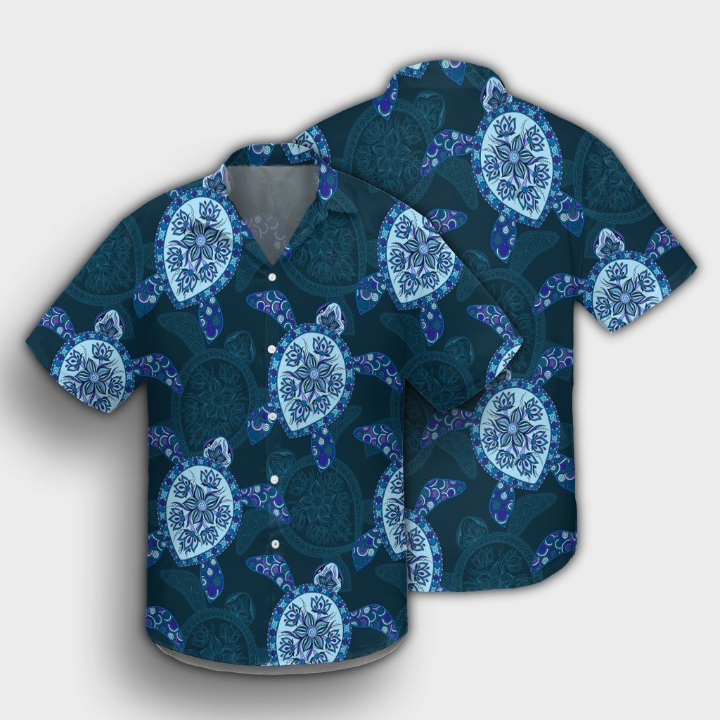 Hawaii Turtle Plumeria Blue Hawaiian Shirt - AH - Polynesian Pride