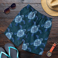 Hawaii Turtle Plumeria Blue Men's Shorts - AH Art - Polynesian Pride
