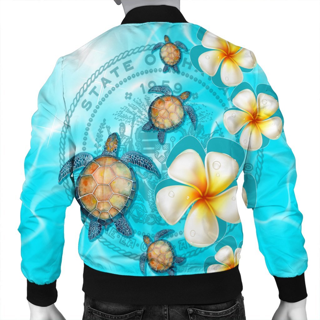 Hawaii Turtle Plumeria Coat Of Arm Ocean Bomber Jacket - AH - Polynesian Pride