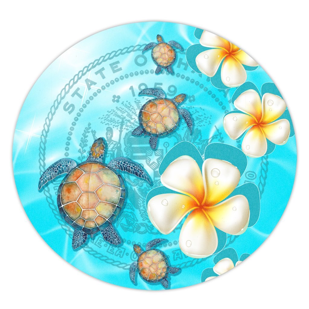 Hawaii Turtle Plumeria Coat Of Arm Ocean Round Carpet - AH Round Carpet Luxurious Plush - Polynesian Pride