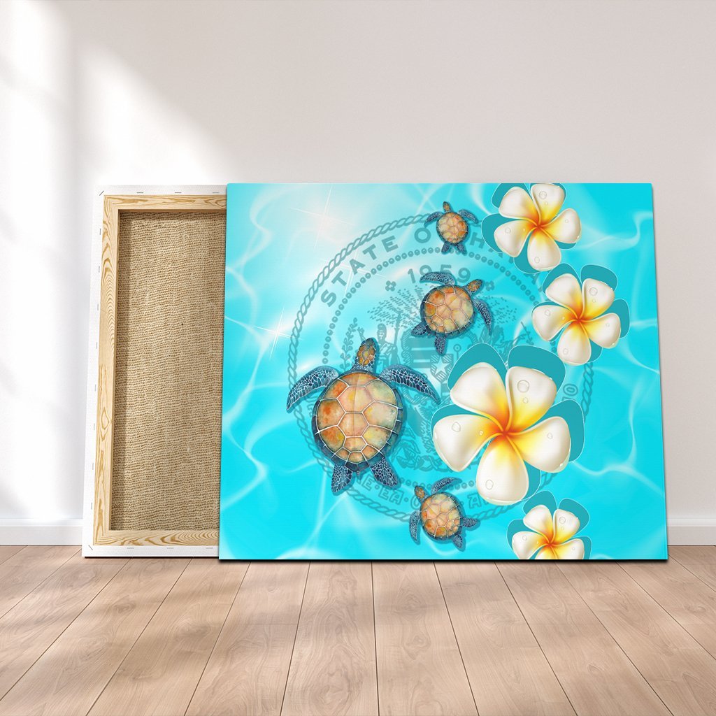 Hawaii Turtle Plumeria Coat Of Arm Ocean Canvas - AH Canvas Poly-cotton - Polynesian Pride