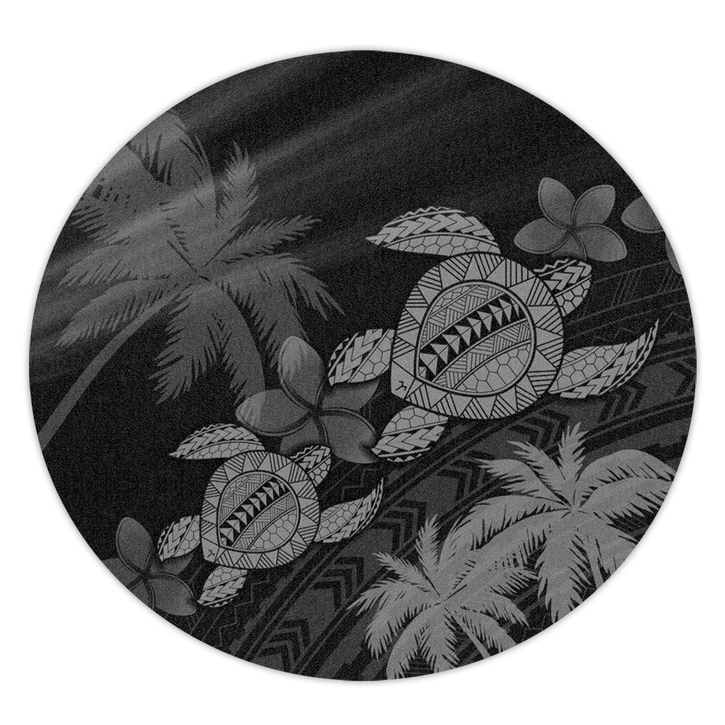 Hawaii Turtle Plumeria Coconut Tree Polynesian Round Carpet - Gray - AH Round Carpet Luxurious Plush - Polynesian Pride