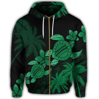 Hawaii Turtle Plumeria Coconut Tree Polynesian Zip Hoodie Green - Polynesian Pride