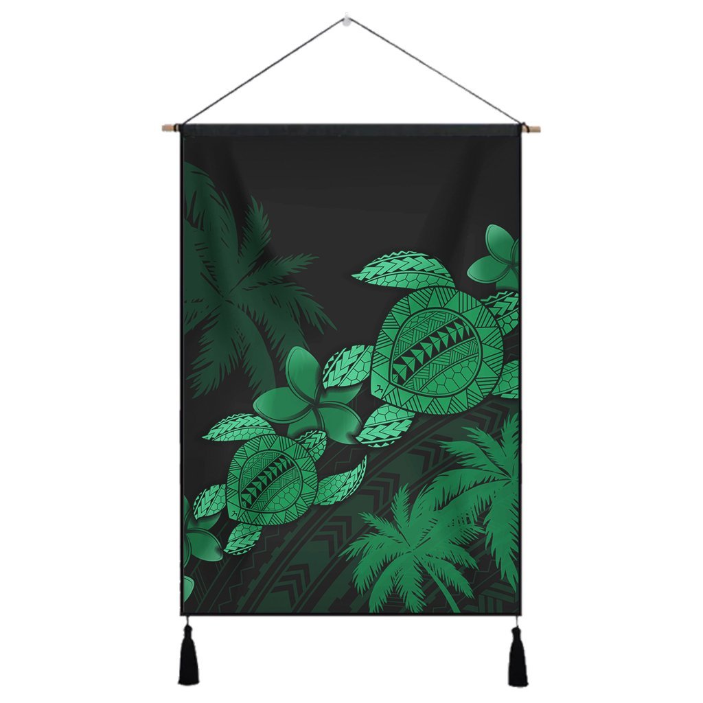 Hawaii Turtle Plumeria Coconut Tree Polynesian Hanging Poster - Green - AH Hanging Poster Cotton And Linen - Polynesian Pride