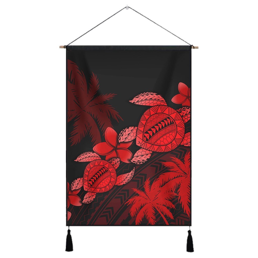 Hawaii Turtle Plumeria Coconut Tree Polynesian Hanging Poster - Red - AH Hanging Poster Cotton And Linen - Polynesian Pride