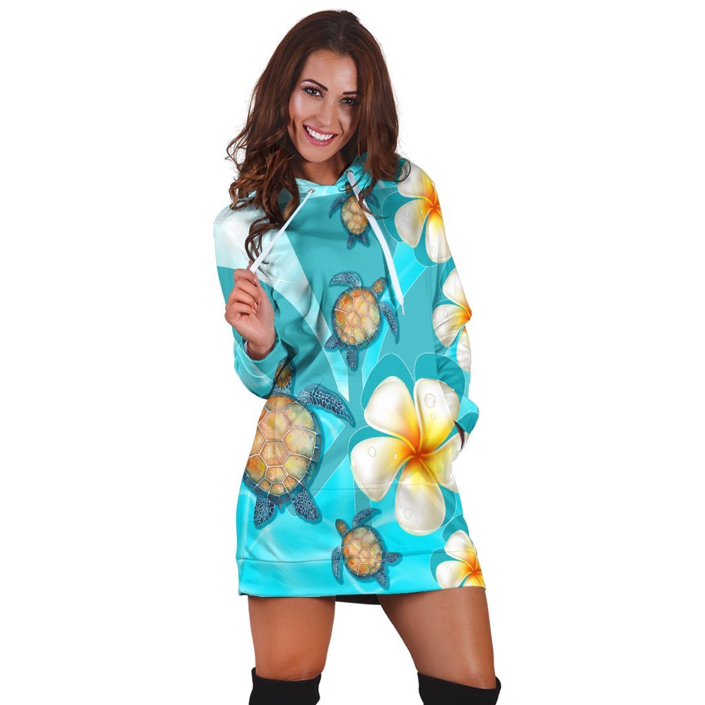Hawaii Turtle Plumeria Kanaka Ocean Hoodie Dress - AH - Polynesian Pride