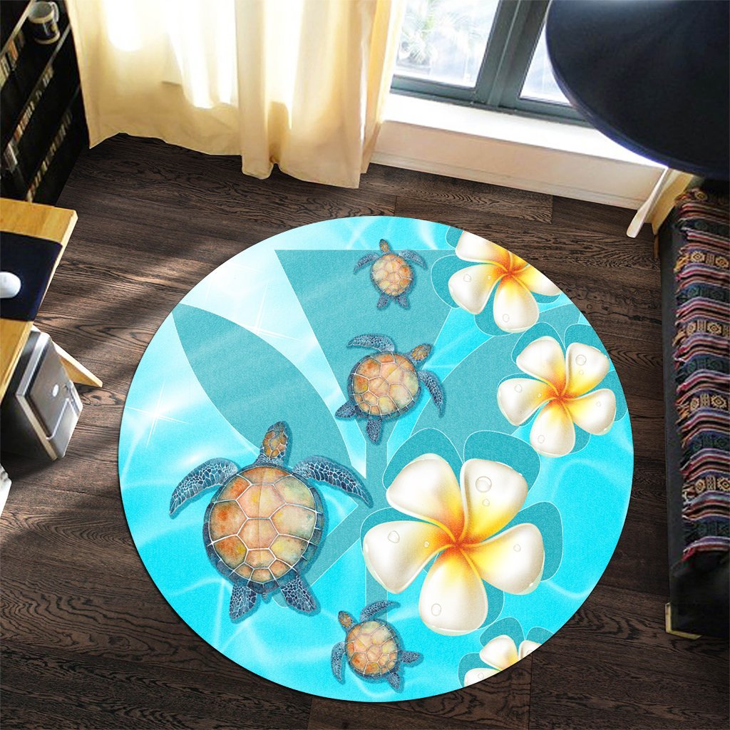 Hawaii Turtle Plumeria Kanaka Ocean Round Carpet - AH - Polynesian Pride