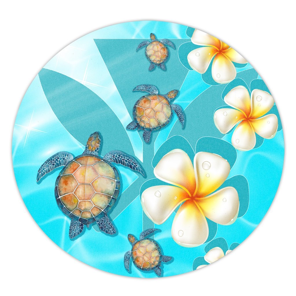 Hawaii Turtle Plumeria Kanaka Ocean Round Carpet - AH Round Carpet Luxurious Plush - Polynesian Pride