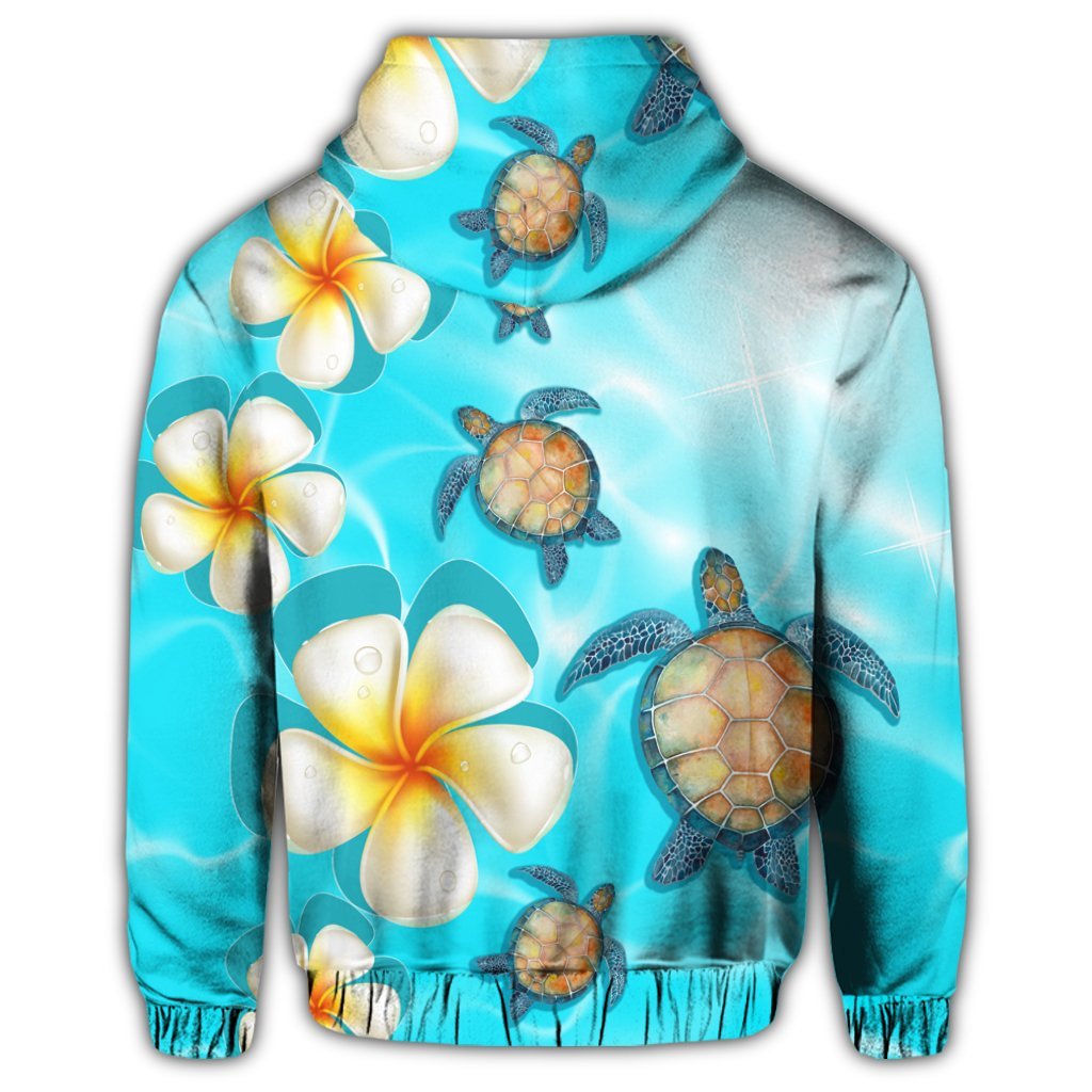 Hawaii Turtle Plumeria Ocean Zip Hoodie - Polynesian Pride