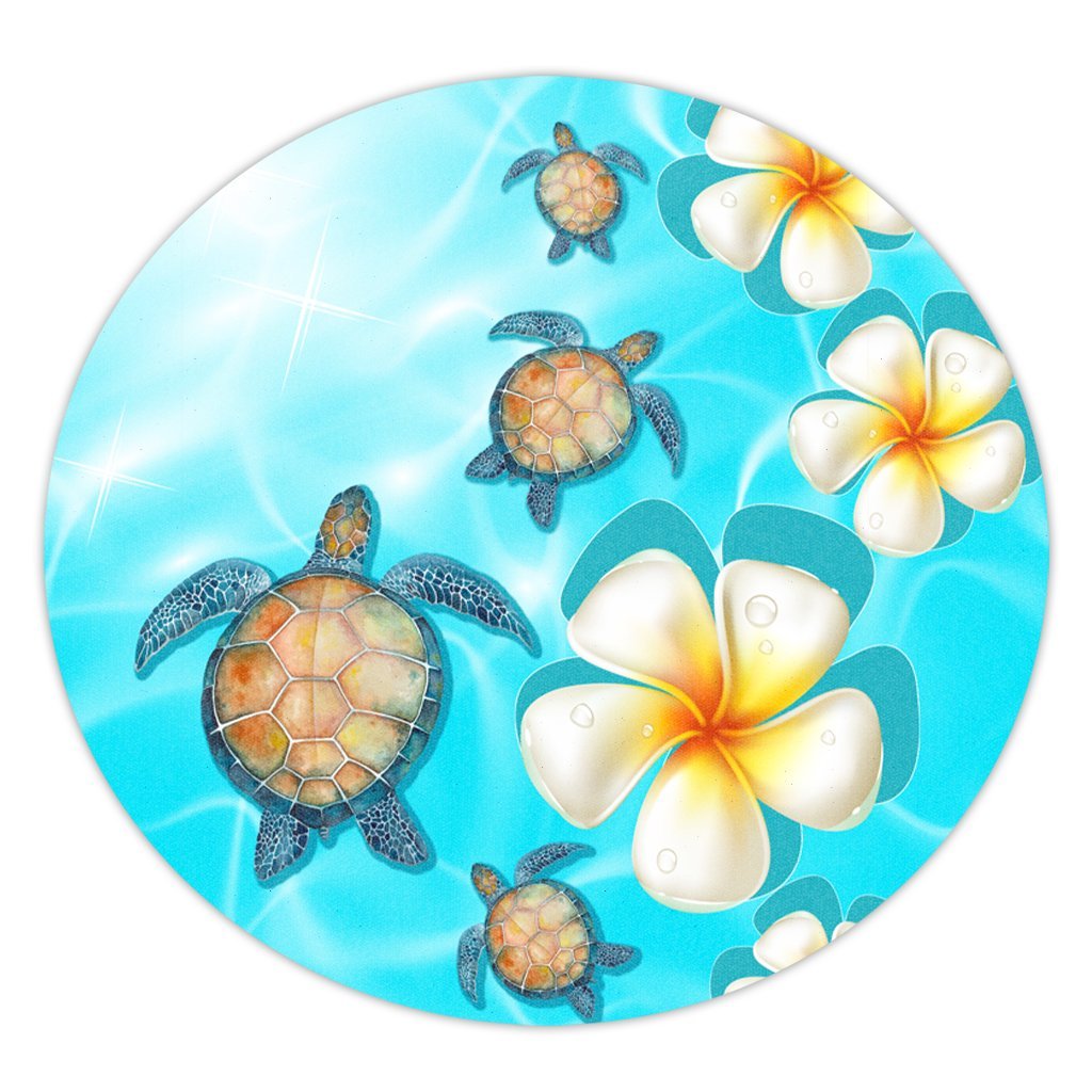 Hawaii Turtle Plumeria Ocean Round Carpet - AH Round Carpet Luxurious Plush - Polynesian Pride