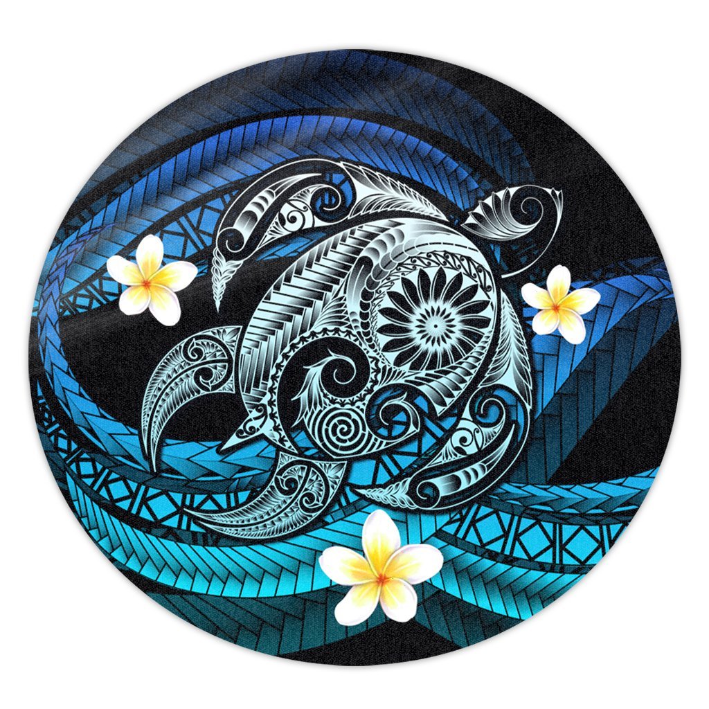 Hawaii Turtle Plumeria Polynesian Round Carpet - Mela Style - AH Round Carpet Luxurious Plush - Polynesian Pride