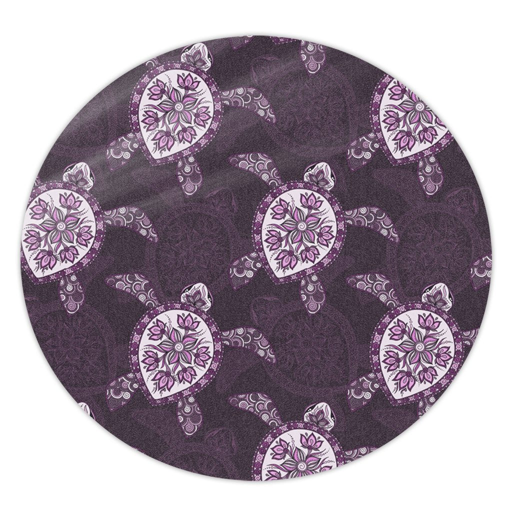Hawaii Turtle Plumeria Violet Round Carpet - AH Round Carpet Luxurious Plush - Polynesian Pride