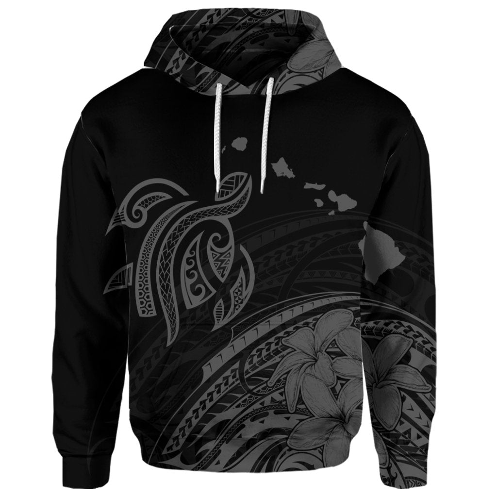 Custom Hawaii Turtle Polynesian Map Plumeria Hoodie Gray - Polynesian Pride