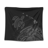 Hawaii Turtle Polynesian Map Plumeria Tapestry Gray - AH Wall Tapestry Black - Polynesian Pride