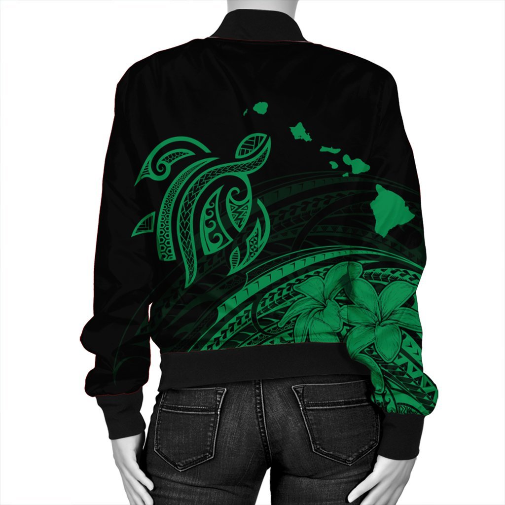 Hawaii Turtle Polynesian Map Plumeria Bomber Jacket Green - AH - Polynesian Pride