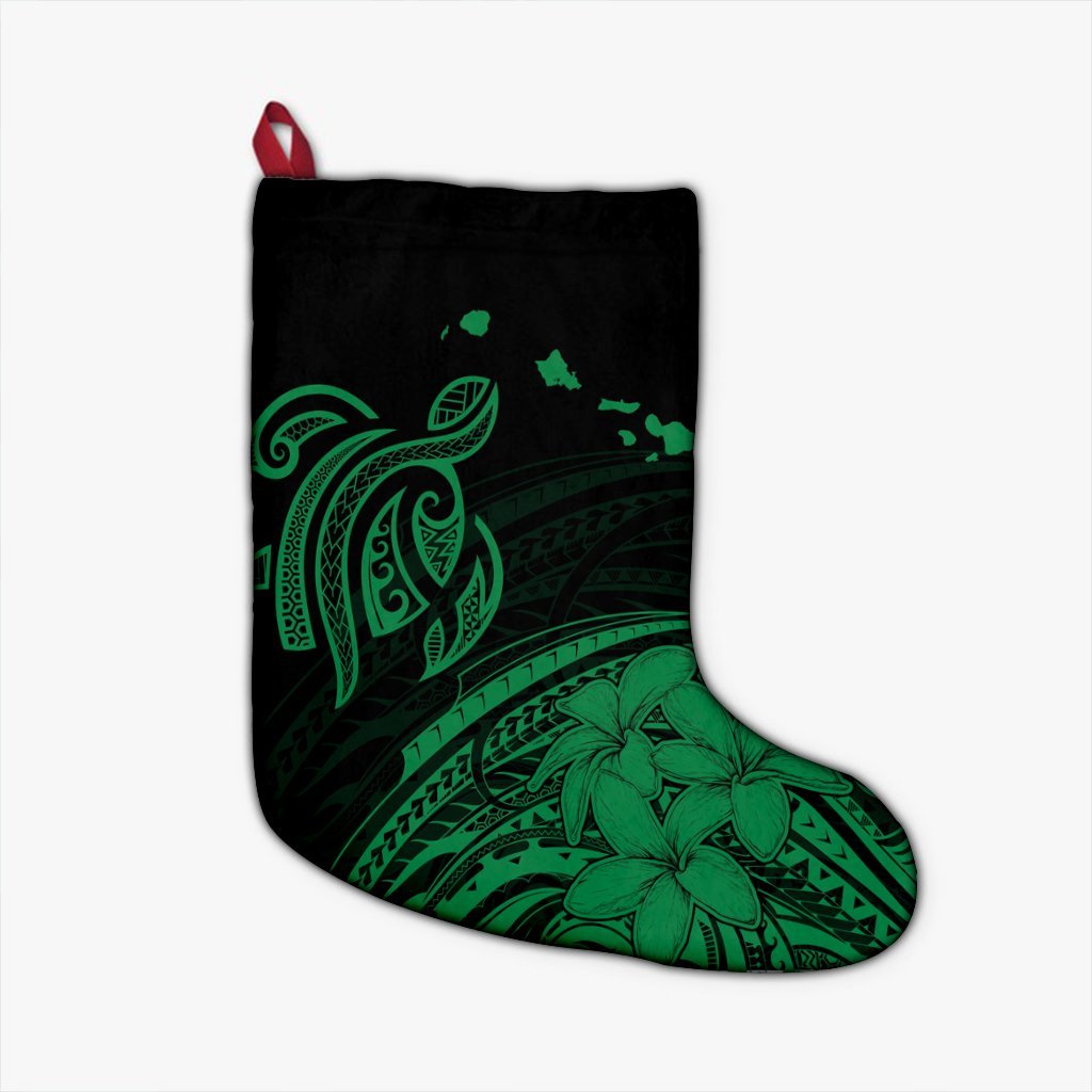 Hawaii Turtle Polynesian Map Plumeria Christmas Stocking Green - AH Christmas Stocking 26 X 42 cm Black - Polynesian Pride