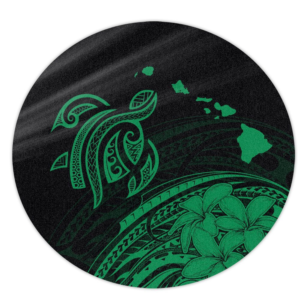 Hawaii Turtle Polynesian Map Plumeria Round Carpet Green - AH Round Carpet Luxurious Plush - Polynesian Pride