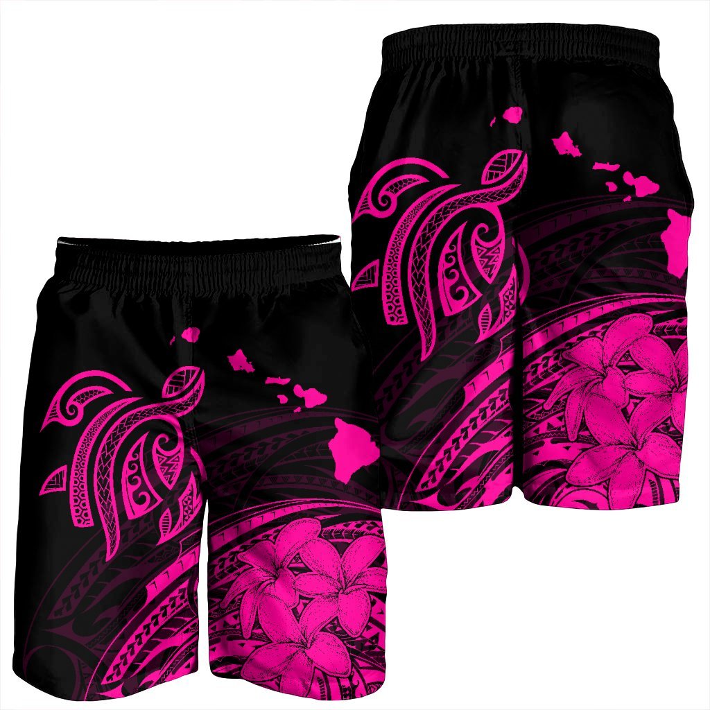 Hawaii Turtle Polynesian Map Plumeria Men's Shorts Pink - AH - Polynesian Pride