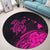 Hawaii Turtle Polynesian Map Plumeria Round Carpet Pink - AH - Polynesian Pride