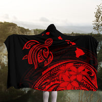 Hawaii Turtle Polynesian Map Plumeria Hooded Blanket Red - AH - Polynesian Pride