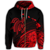 Hawaii Turtle Polynesian Map Plumeria Zip Hoodie Red - Polynesian Pride