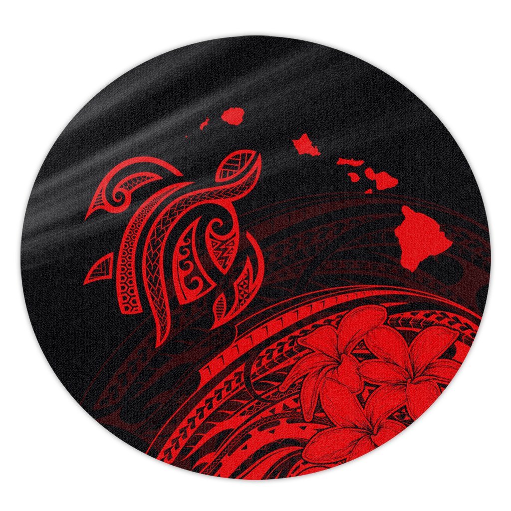 Hawaii Turtle Polynesian Map Plumeria Round Carpet Red - AH Round Carpet Luxurious Plush - Polynesian Pride