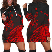 Hawaii Turtle Polynesian Map Plumeria Hoodie Dress Red - AH Black - Polynesian Pride