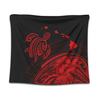 Hawaii Turtle Polynesian Map Plumeria Tapestry Red - AH Wall Tapestry Black - Polynesian Pride