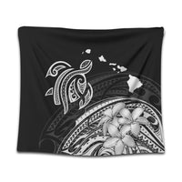 Hawaii Turtle Polynesian Map Plumeria Tapestry White - AH Wall Tapestry Black - Polynesian Pride